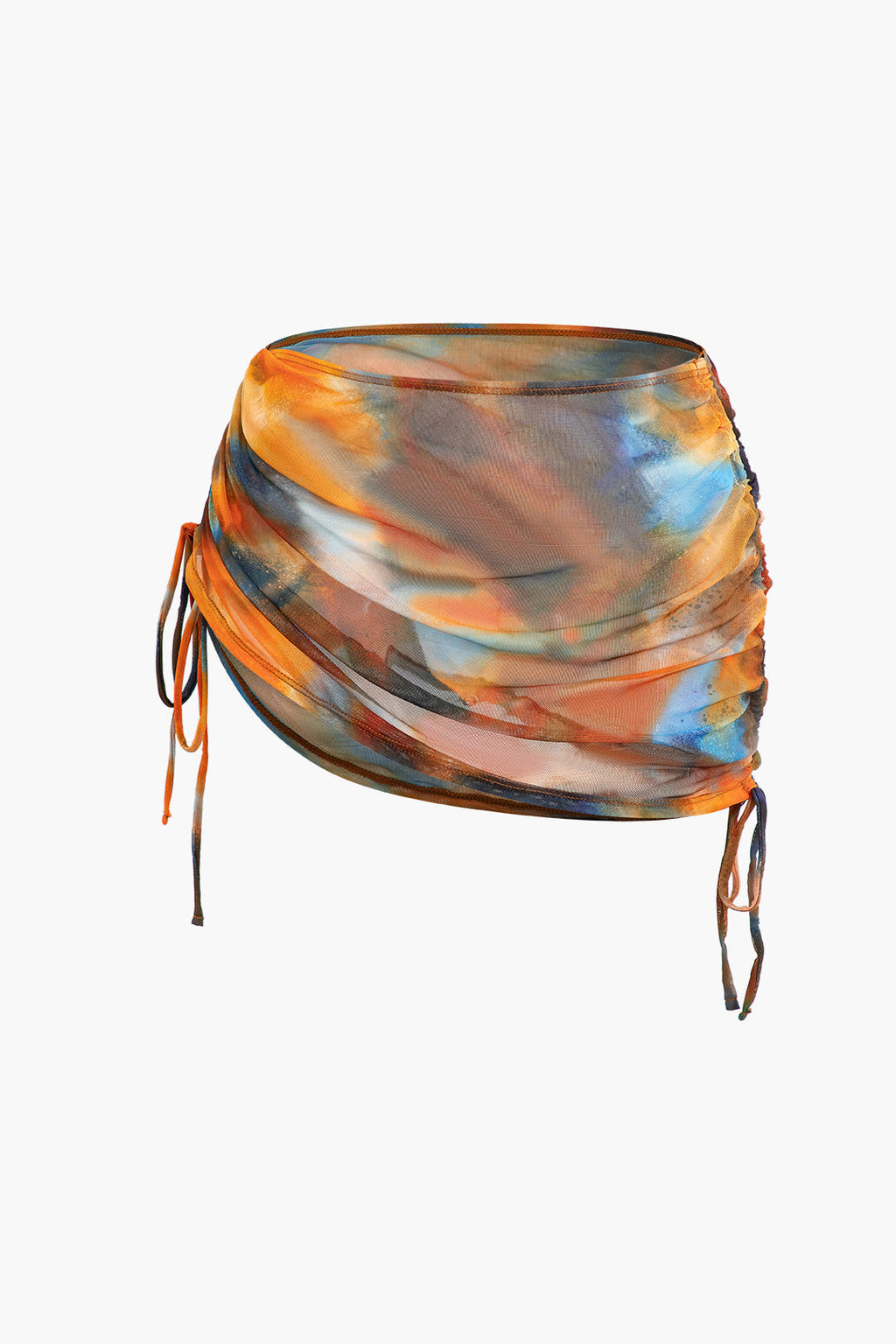 Colorful 2-piece swimsuit set with a unique print and matching sarong skirt in a trendy, modern style. 2