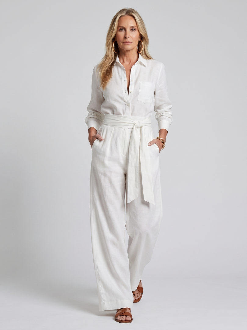 Black long-sleeve jumpsuit with a wide-leg design, offering a modern and comfortable fit for women. 4