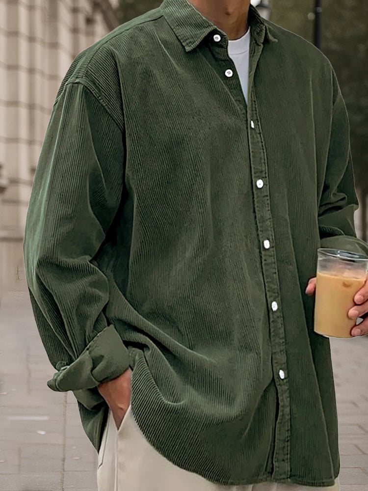 Light blue corduroy long sleeve shirt in a relaxed fit, perfect for casual wear. 0