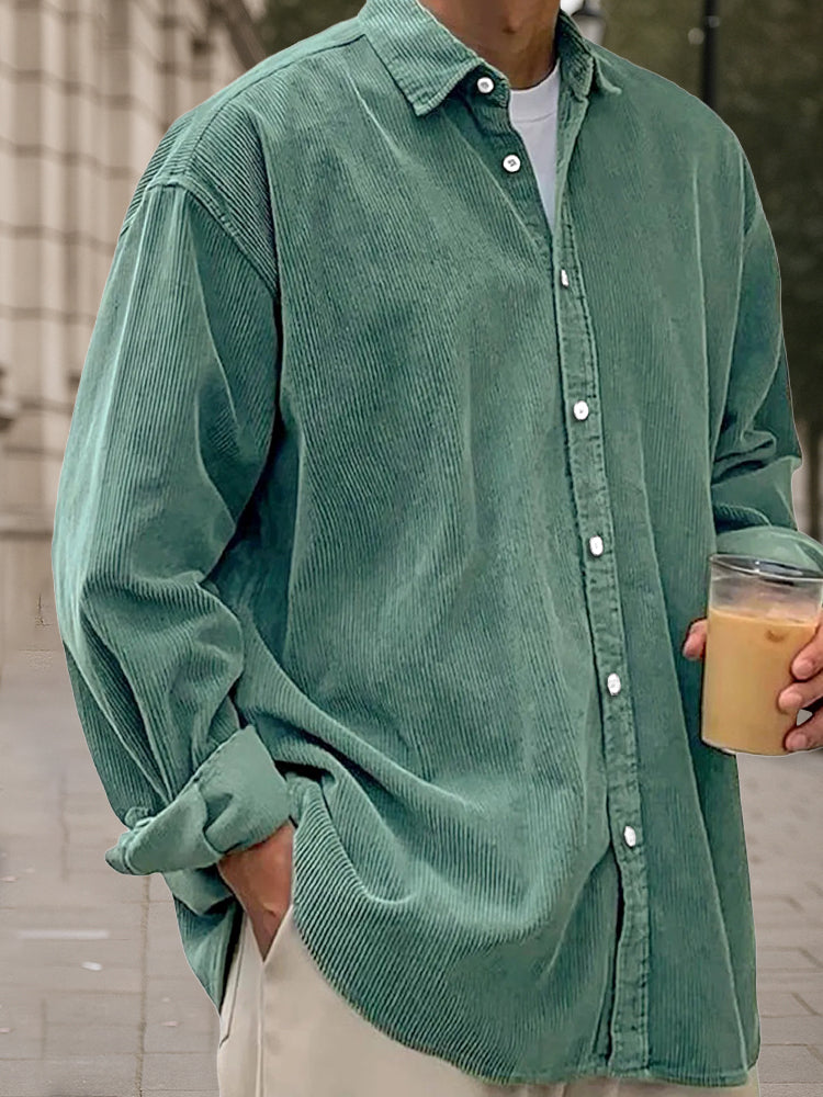 Light blue corduroy long sleeve shirt in a relaxed fit, perfect for casual wear. 1