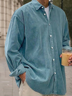 Light blue corduroy long sleeve shirt in a relaxed fit, perfect for casual wear. 3
