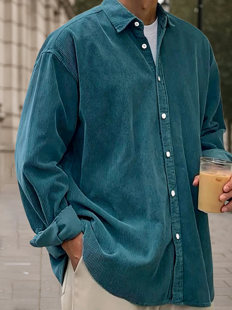 Light blue corduroy long sleeve shirt in a relaxed fit, perfect for casual wear. 5