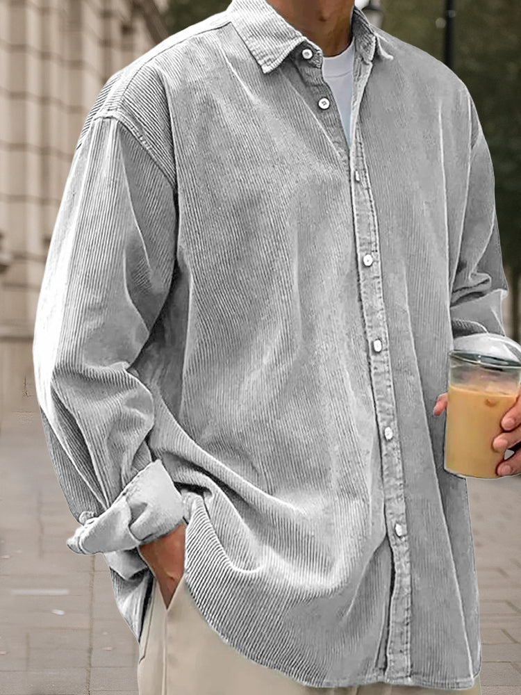 Light blue corduroy long sleeve shirt in a relaxed fit, perfect for casual wear. 8