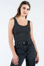 Light gray bamboo blend tank top with wide straps, featuring a relaxed and casual style for everyday wear. 12