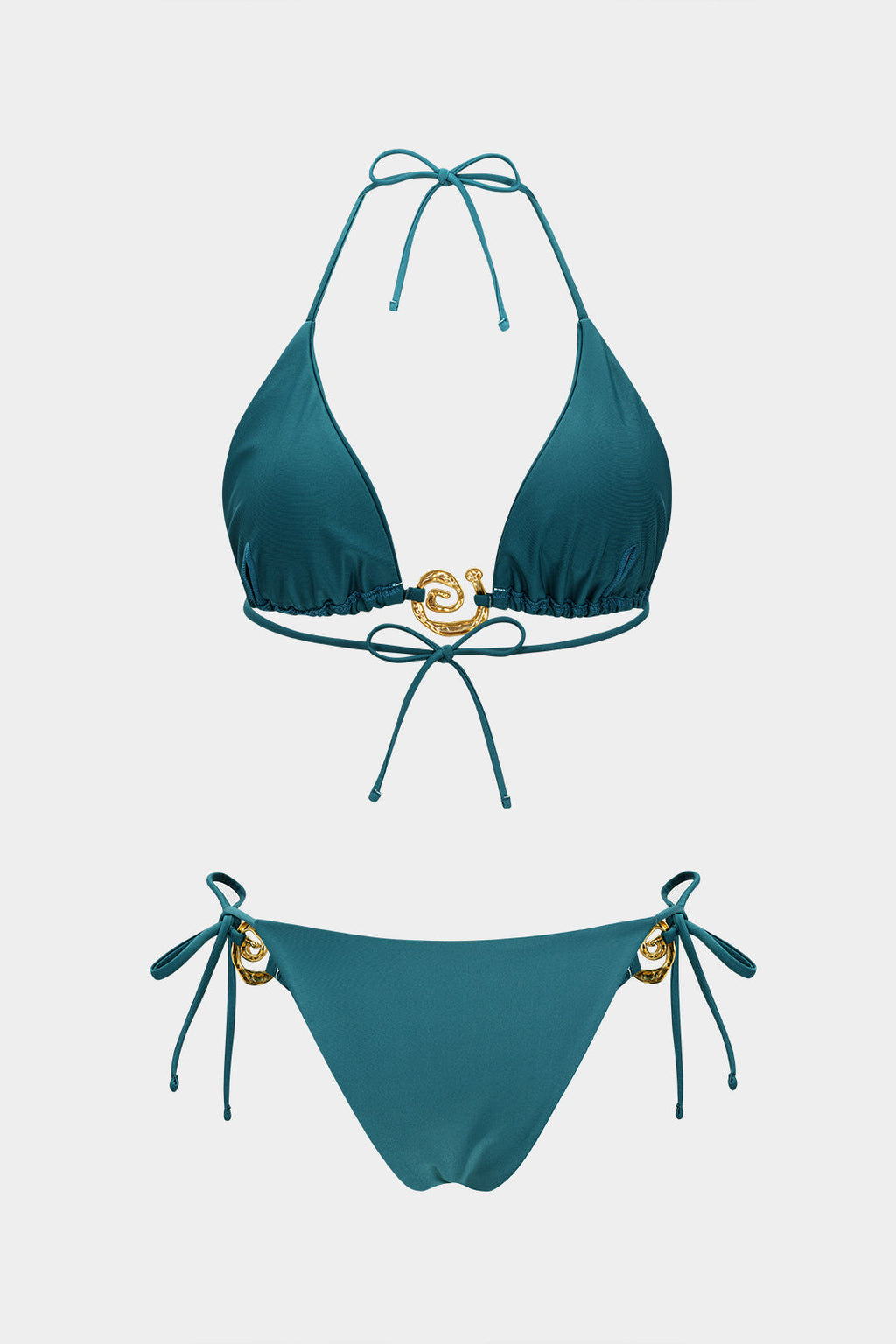 Vivian tie-up bikini set in vibrant turquoise, featuring a slim fit and high stretch design for comfort. 1
