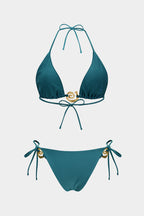 Vivian tie-up bikini set in vibrant turquoise, featuring a slim fit and high stretch design for comfort. 1