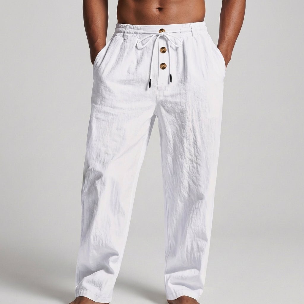 Light blue linen wide leg pants with a relaxed, bohemian style. 5