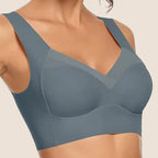 Wende seamless bra in dark blue, close-up worn view