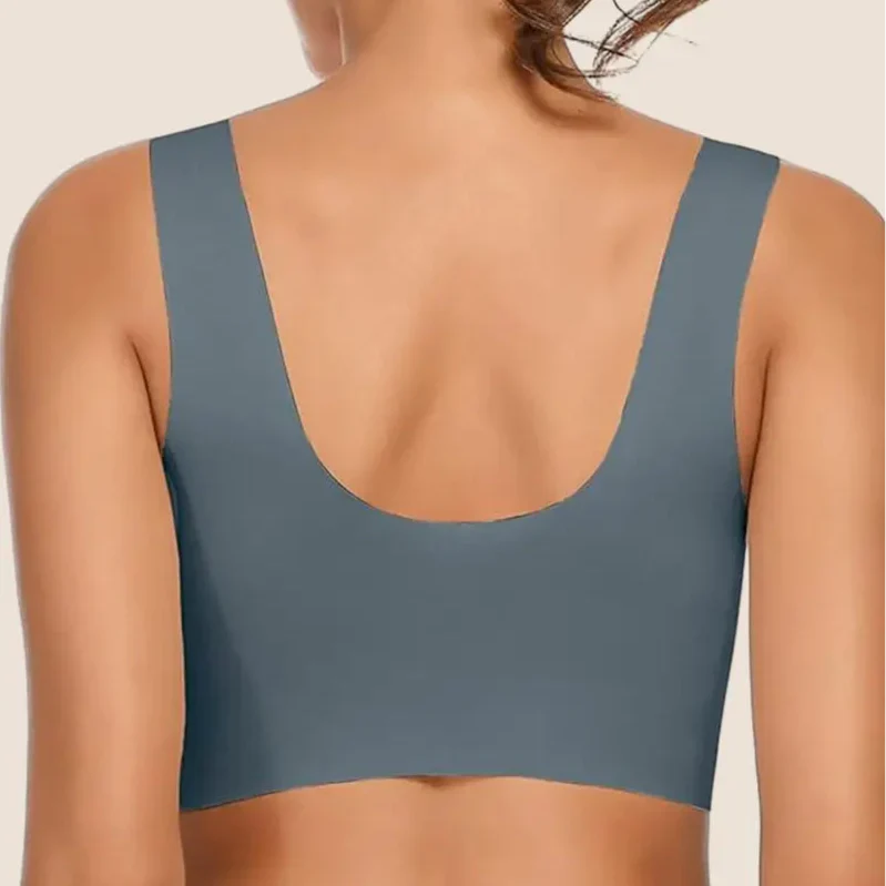 Wende seamless bra in dark blue, back view