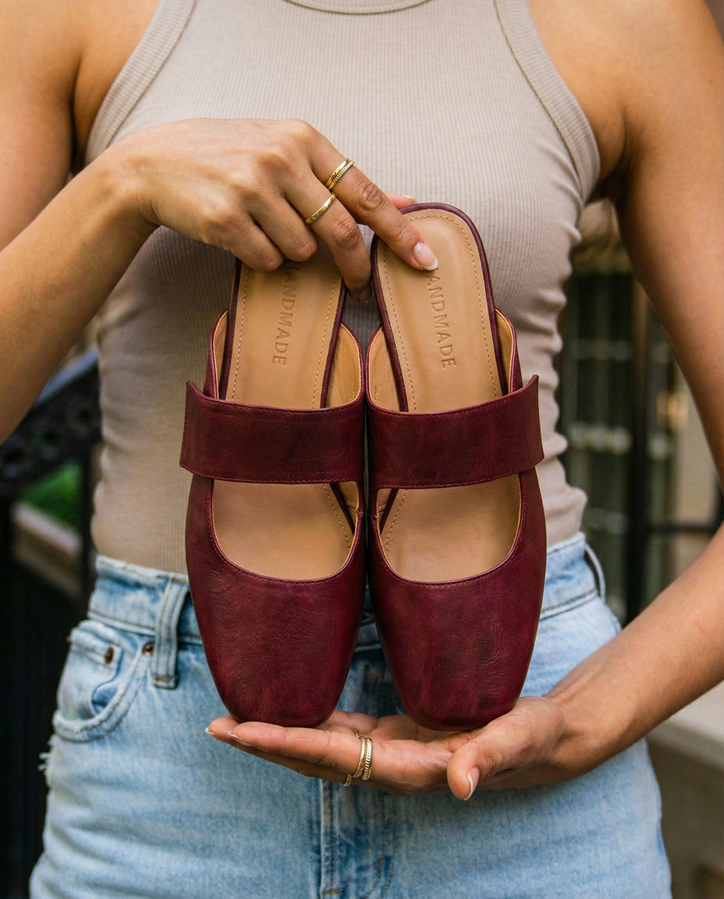 Tan chunky heel mules with a modern, minimalist design, perfect for casual or dressy occasions. 4