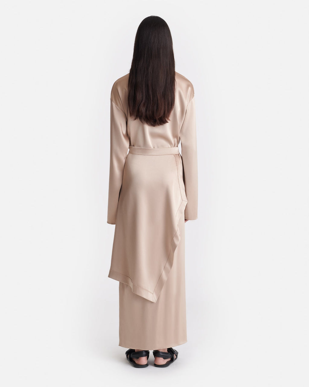 Zara Draped Satin Midi Dress with Zip Neckline and Waist Buckle 1