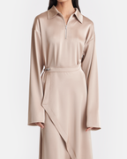 Zara Draped Satin Midi Dress with Zip Neckline and Waist Buckle 2