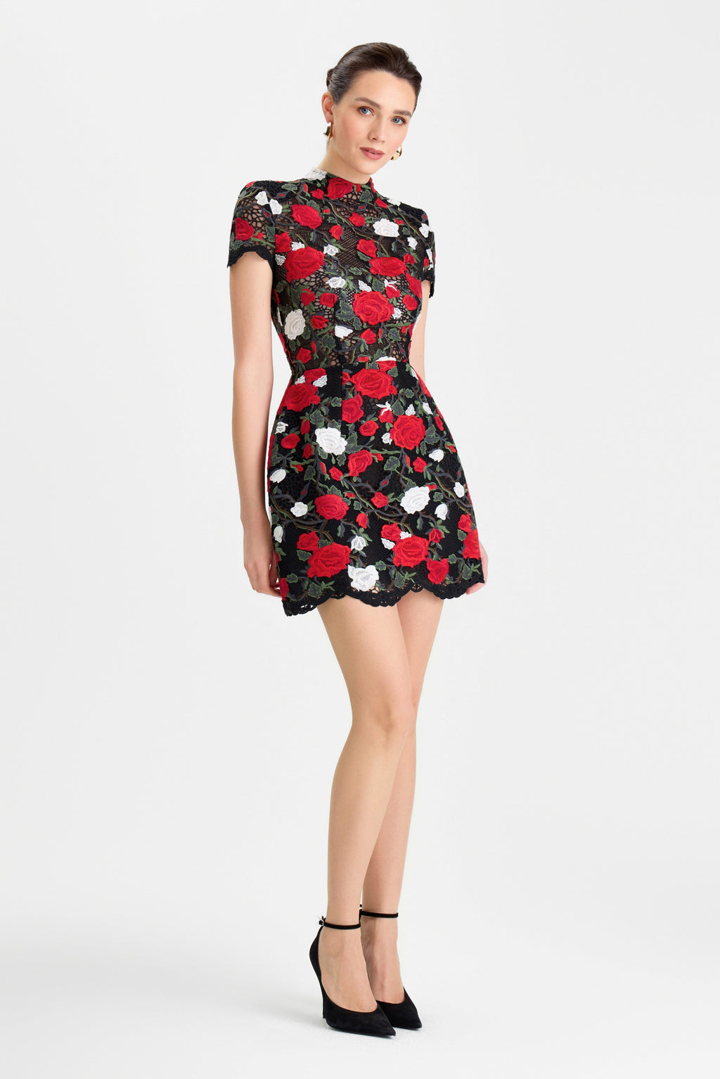 Zinnia Floral Dress Black White Red Rose Appliqué Lace Tulip Silhouette 2
