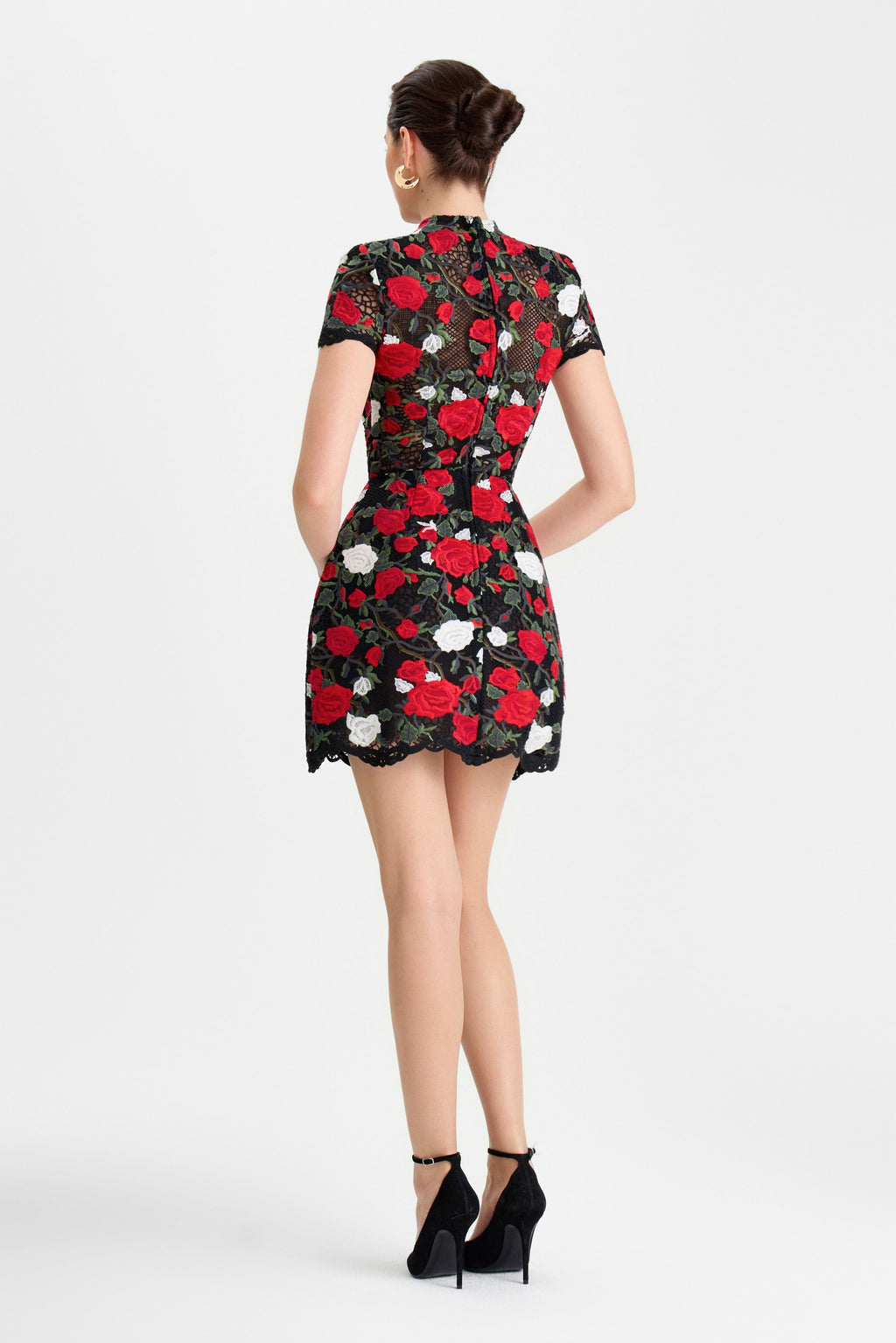 Zinnia Floral Dress Black White Red Rose Appliqué Lace Tulip Silhouette 3