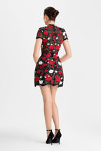 Zinnia Floral Dress Black White Red Rose Appliqué Lace Tulip Silhouette 3