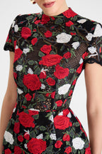 Zinnia Floral Dress Black White Red Rose Appliqué Lace Tulip Silhouette 4