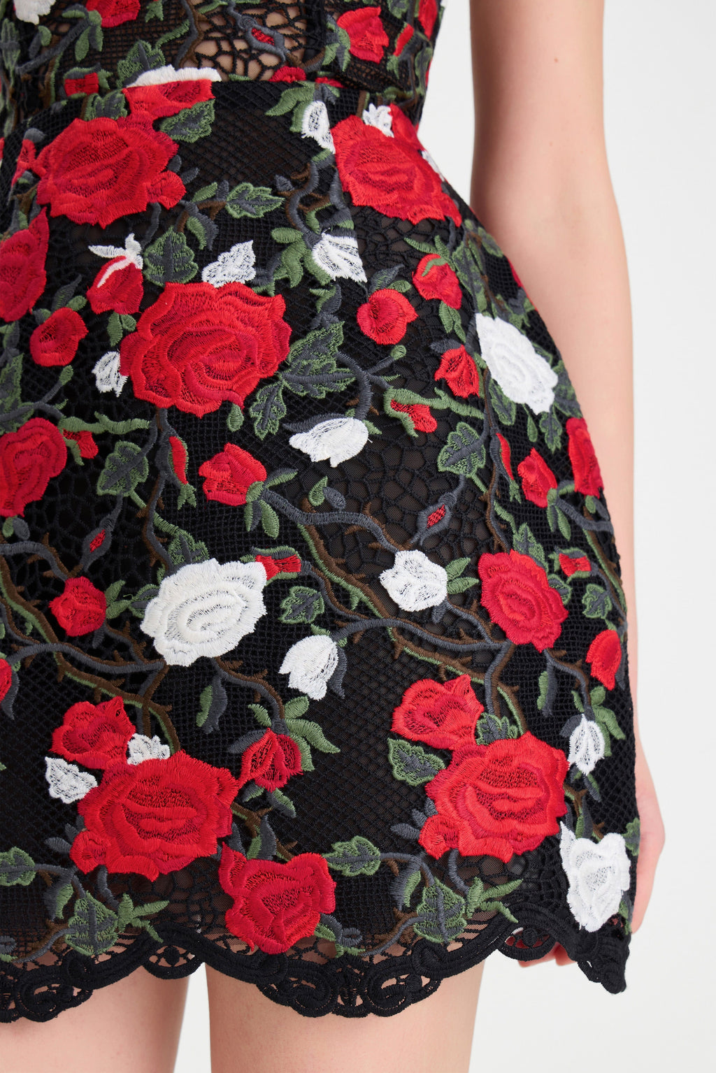 Zinnia Floral Dress Black White Red Rose Appliqué Lace Tulip Silhouette 5