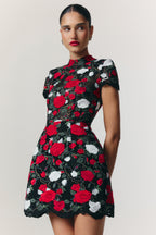 Zinnia Floral Dress Black White Red Rose Appliqué Lace Tulip Silhouette 7