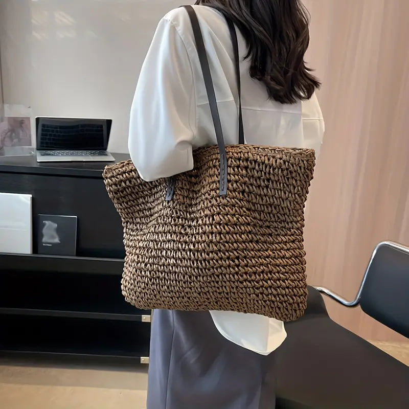 Woven Straw Tote Bag | Oversized Shoulder Bag