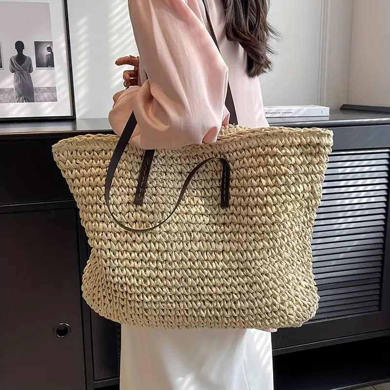 Woven Straw Tote Bag | Oversized Shoulder Bag