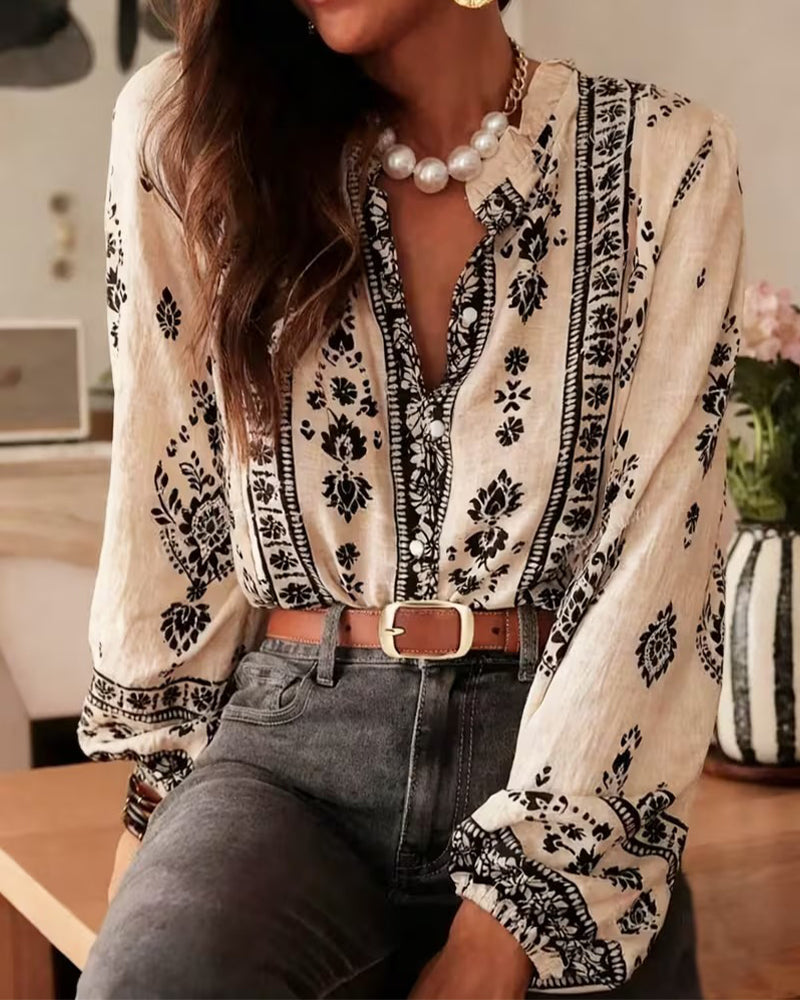 Roxie | Elegant Floral Printed Blouse Long Sleeves