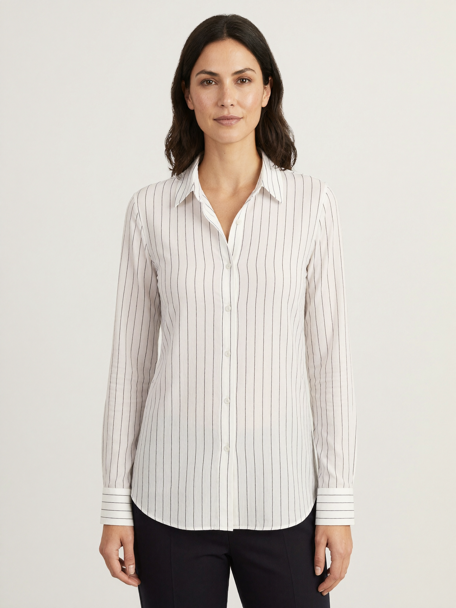 Imogen silk striped shirt collar detail