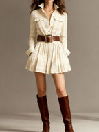 Vin | Red and Brown Plaid Mini Dress（Includes belt）