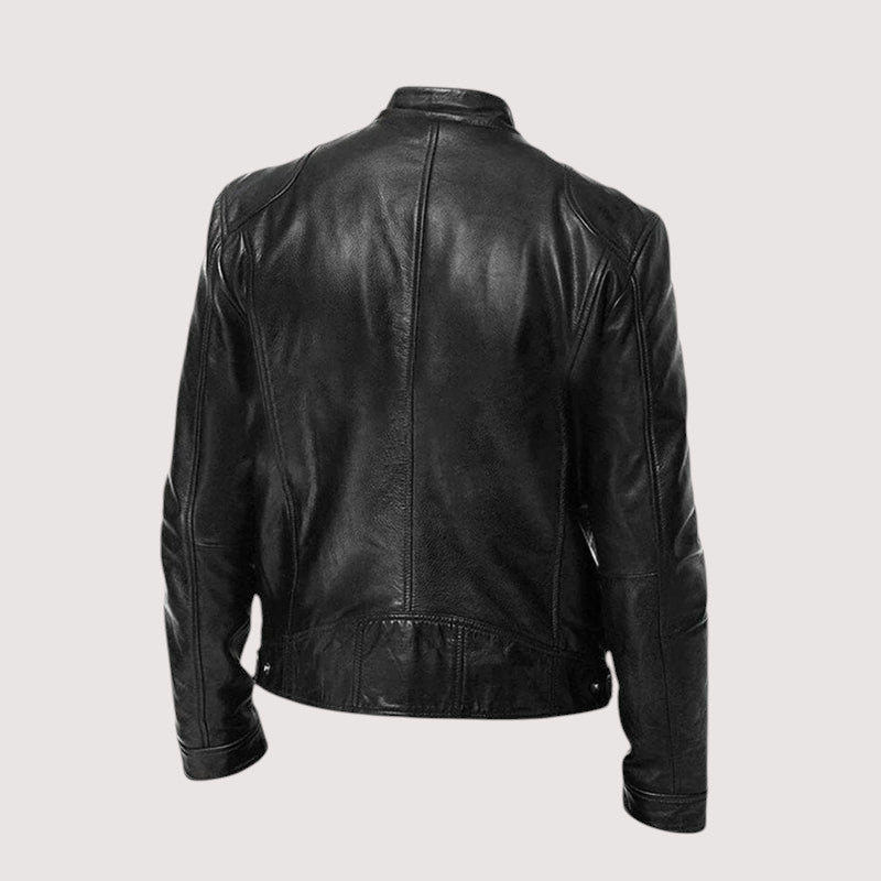 Mitchel faux leather jacket in black, back view