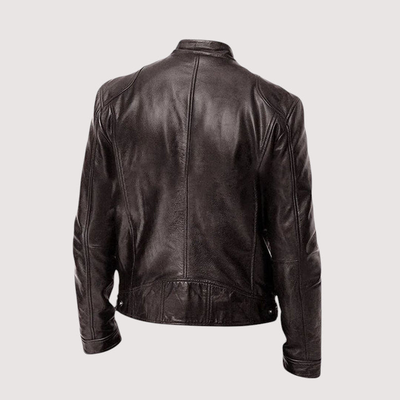 Mitchel faux leather jacket in dark brown, back view