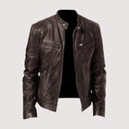 Mitchel faux leather jacket in dark brown, front view