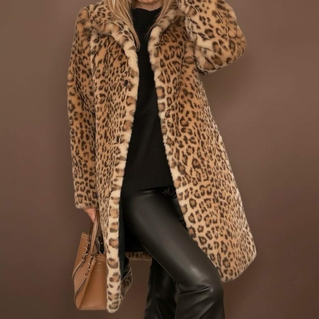 Abigail longline faux fur leopard coat for women