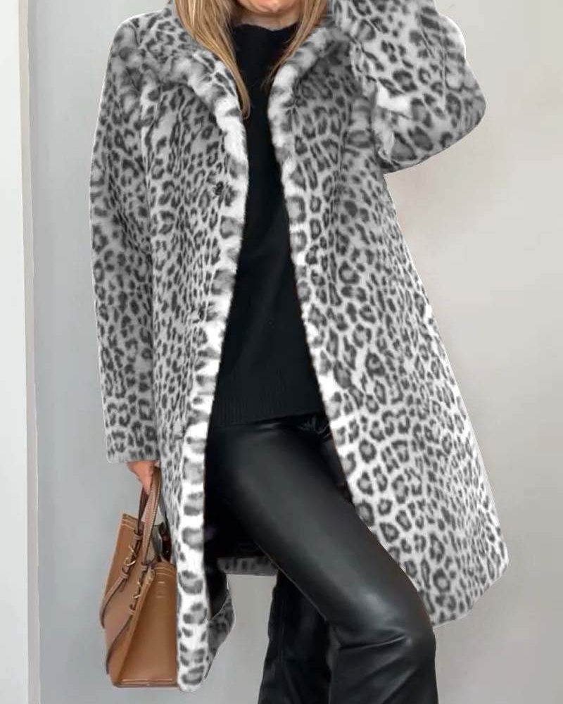 Abigail longline faux fur leopard coat for women, image 2