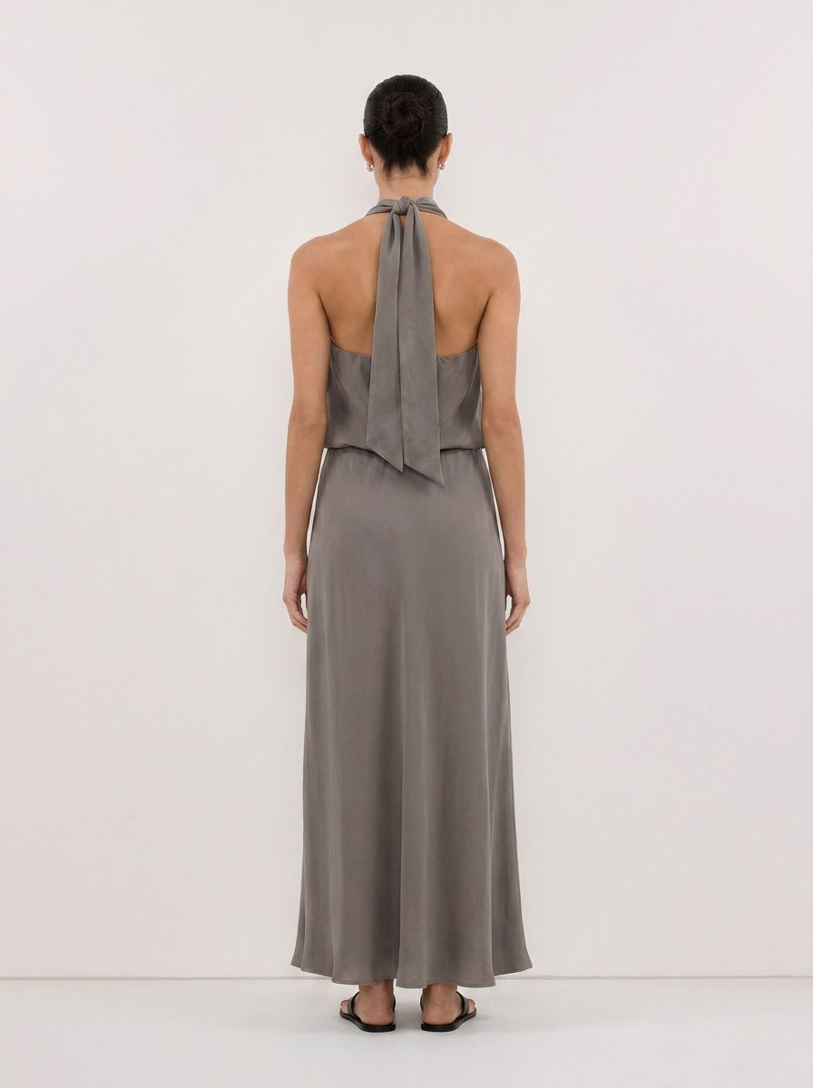 Adele steel grey dress, back view