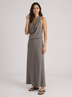 Adele steel grey dress, 3/4 view