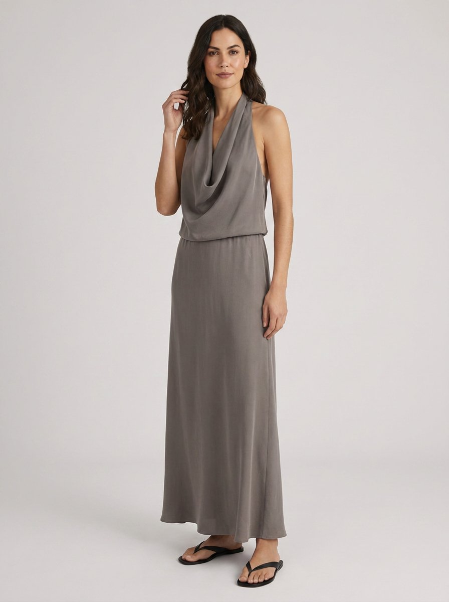 Adele steel grey dress, 3/4 view