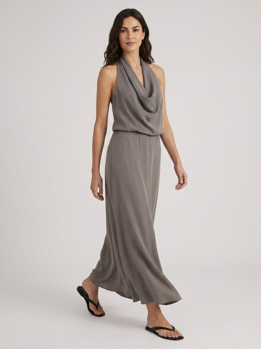 Adele steel grey dress, walking