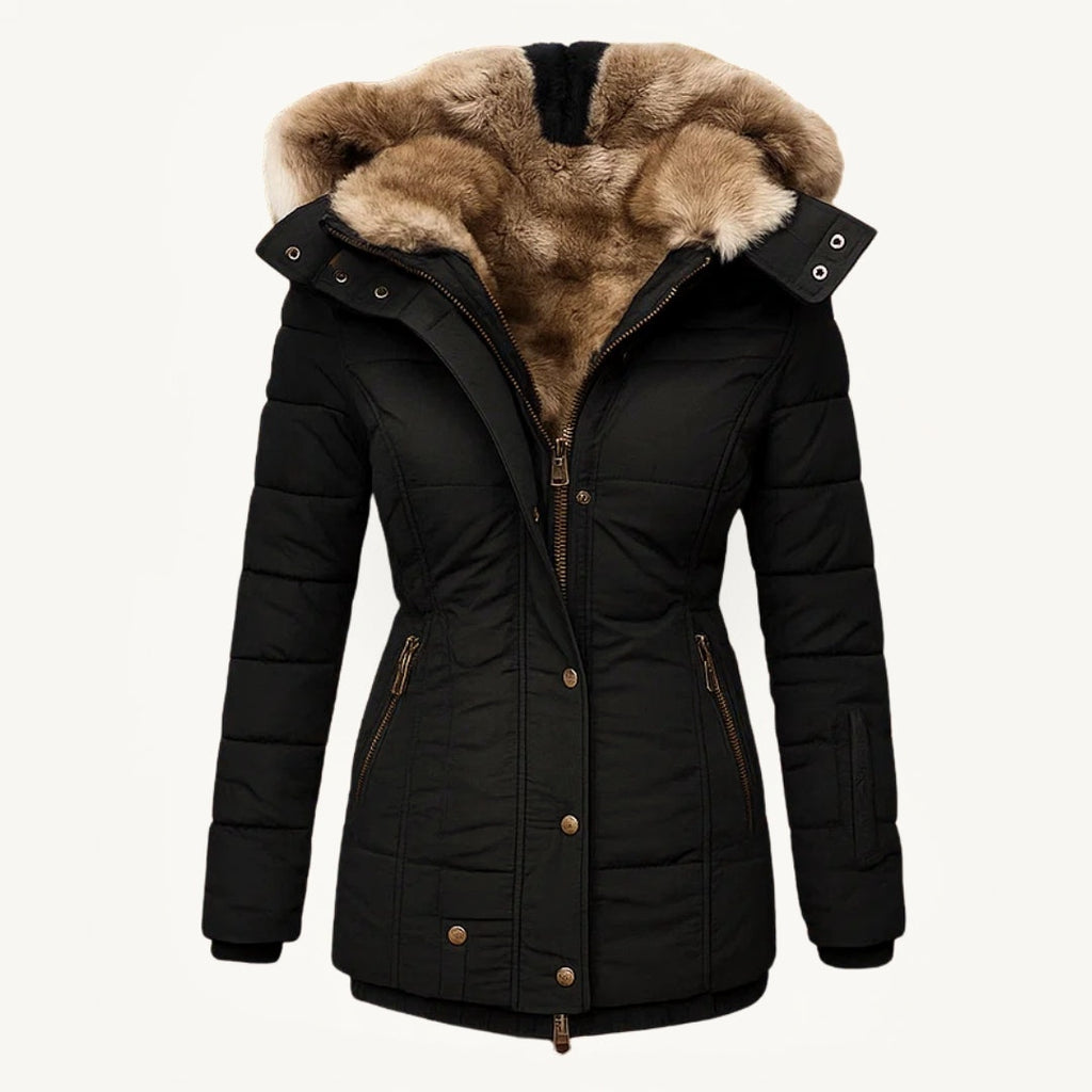 Angel faux fur-lined winter coat black