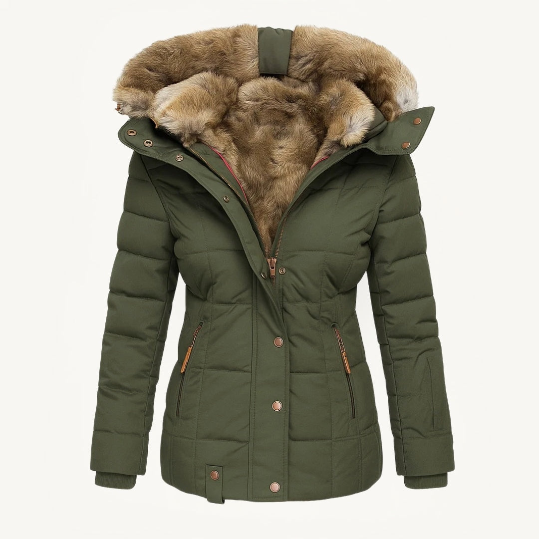 Angel faux fur-lined winter coat green