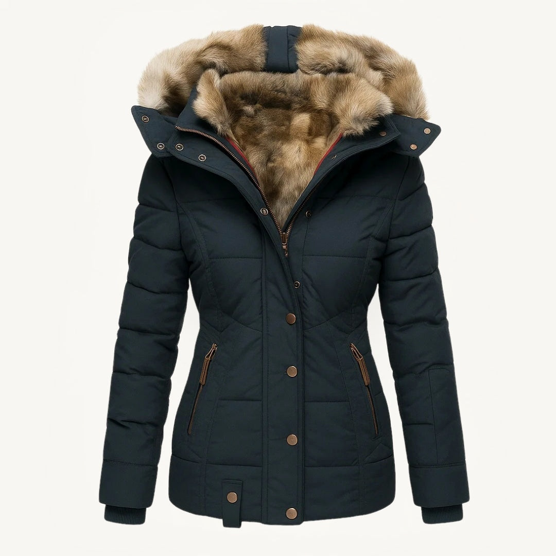 Angel faux fur-lined winter coat dark blue