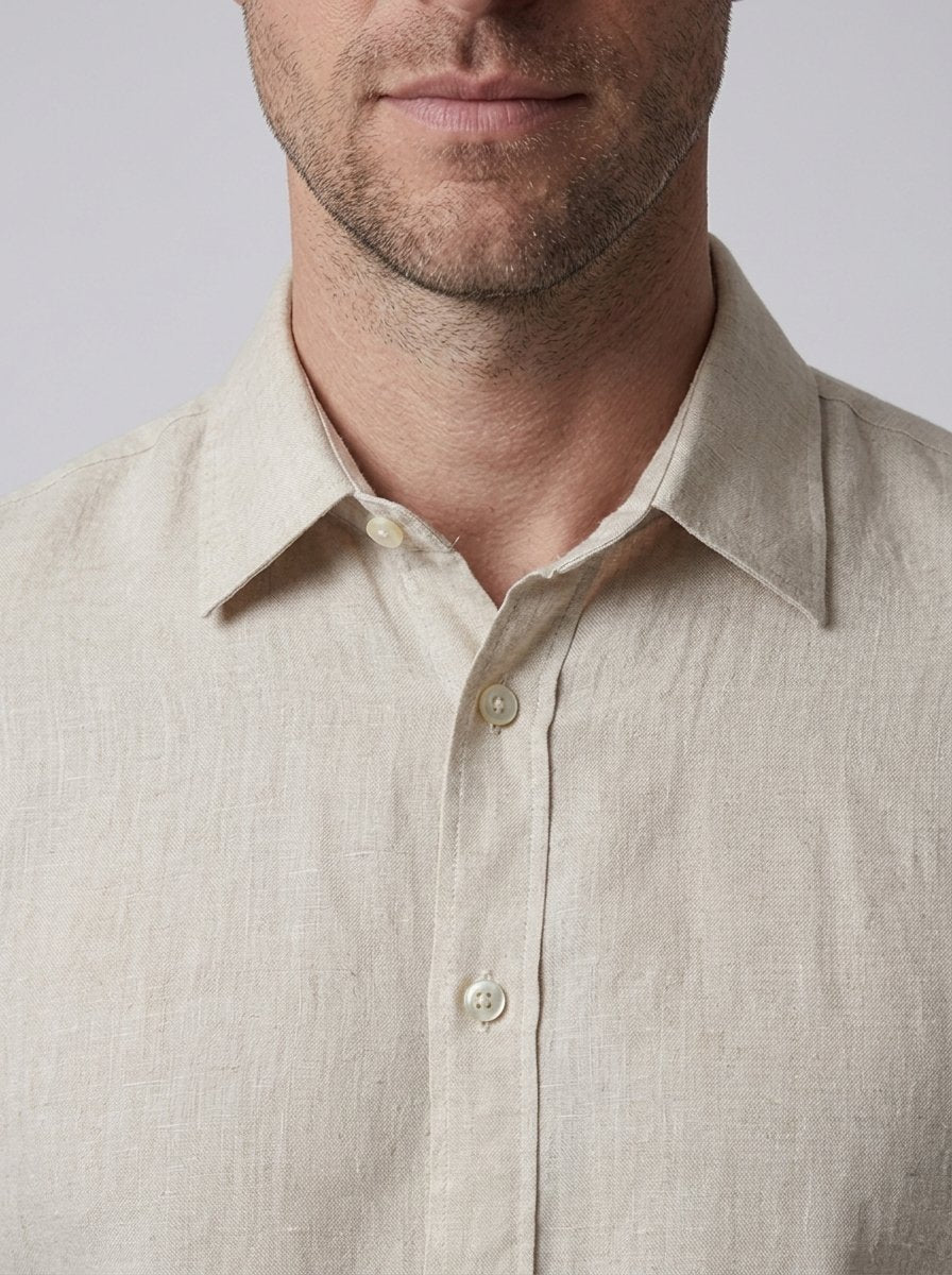 Ansel Linen Shirt Sand - collar close-up