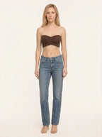 Coffee brown seamless bandeau bralette with criss cross side closure