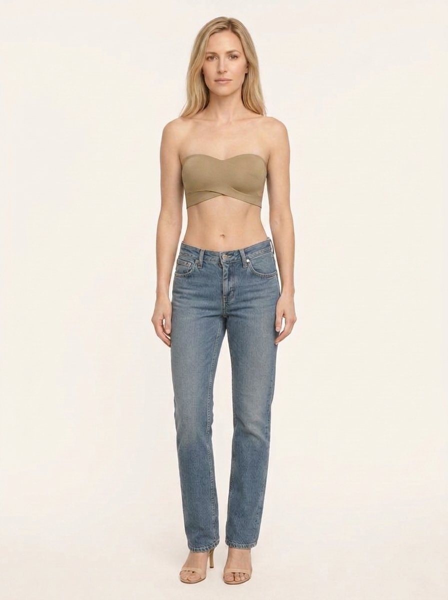 Khaki seamless bandeau bralette with criss cross side closure