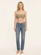 Khaki seamless bandeau bralette with criss cross side closure