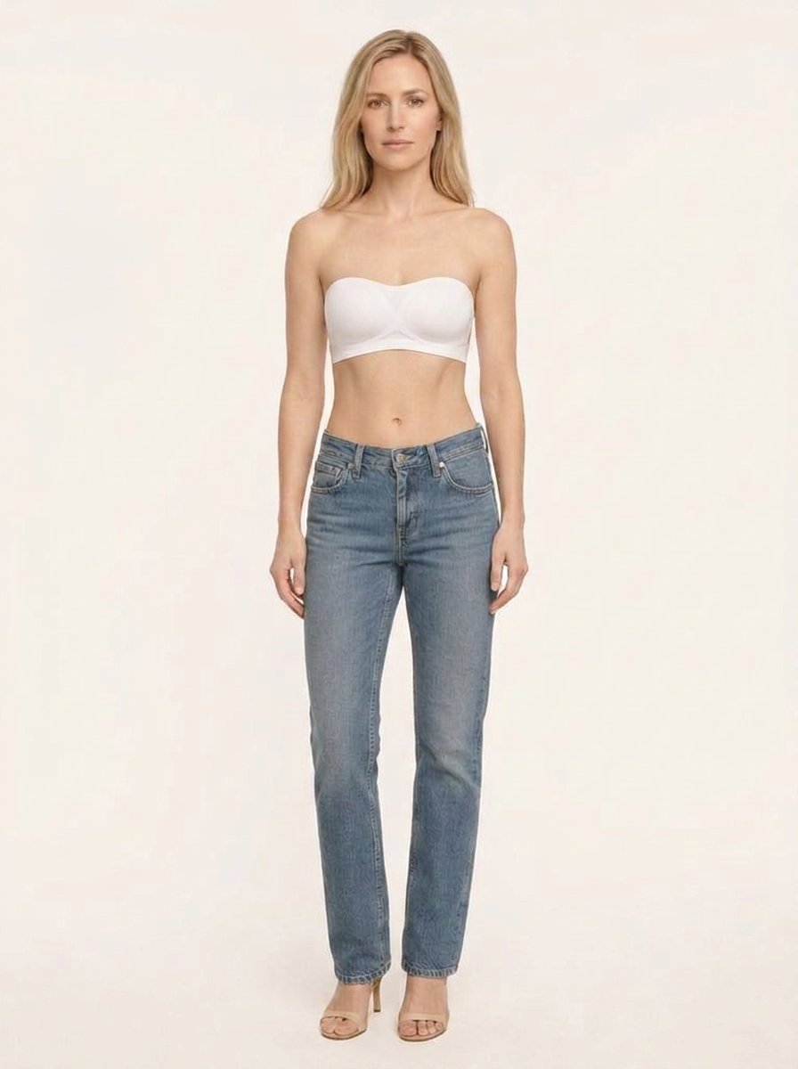 White seamless bandeau bralette with criss cross side closure