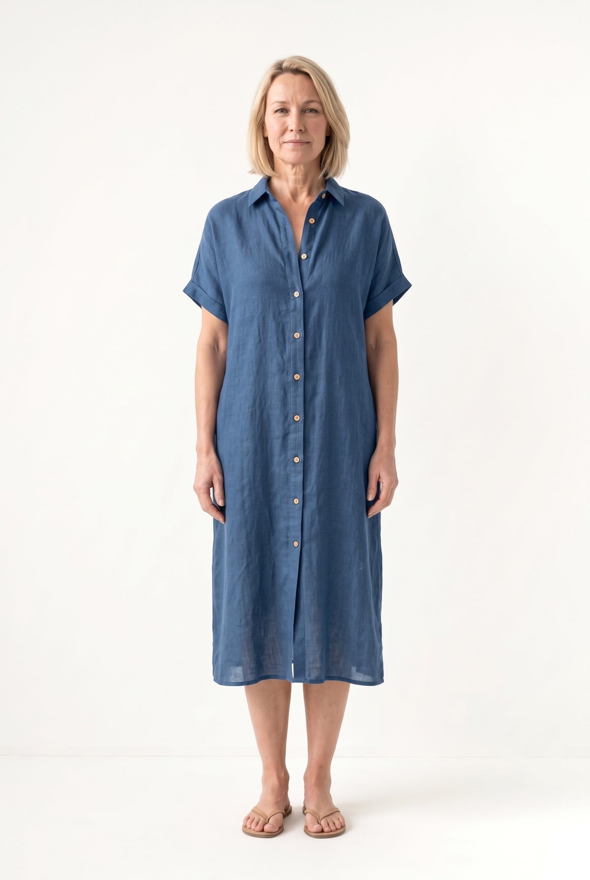 Ariette linen midi dress blue