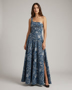 Arlo Women's Maxi Dress Denim Fitted Waist Soft Square Neckline 0