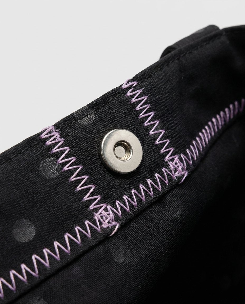 Athena Black Spot Print Tote Bag stitching detail