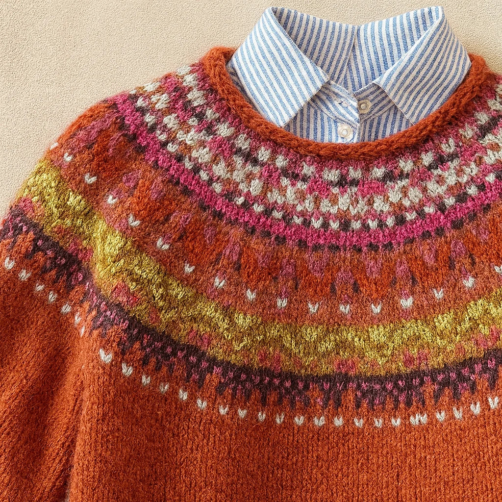 Beatrix Nordic yoke knit sweater in rust, image 2