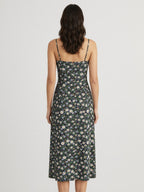 Black floral midi dress back view