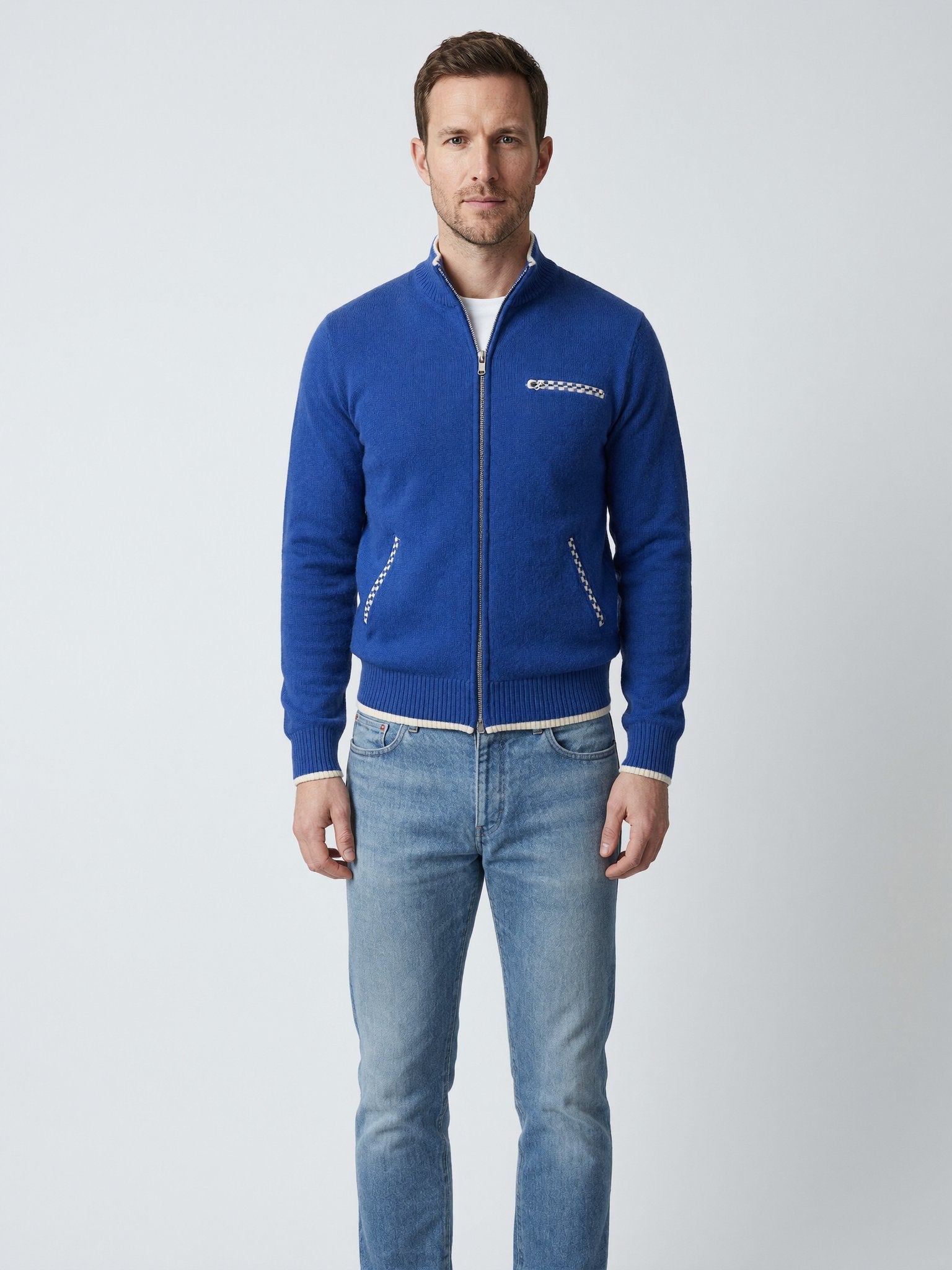 Benedict knitted zip cardigan front